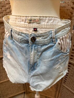 YMI Light Blue Washed Denim Shorts with Striped Pocket Trim